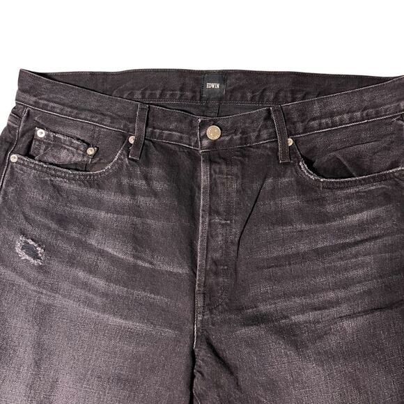 NWT Womens Edwin High Rise Ripped Distressed Black Jeans,100% Cotton,SZ 34 - Picture 4 of 12